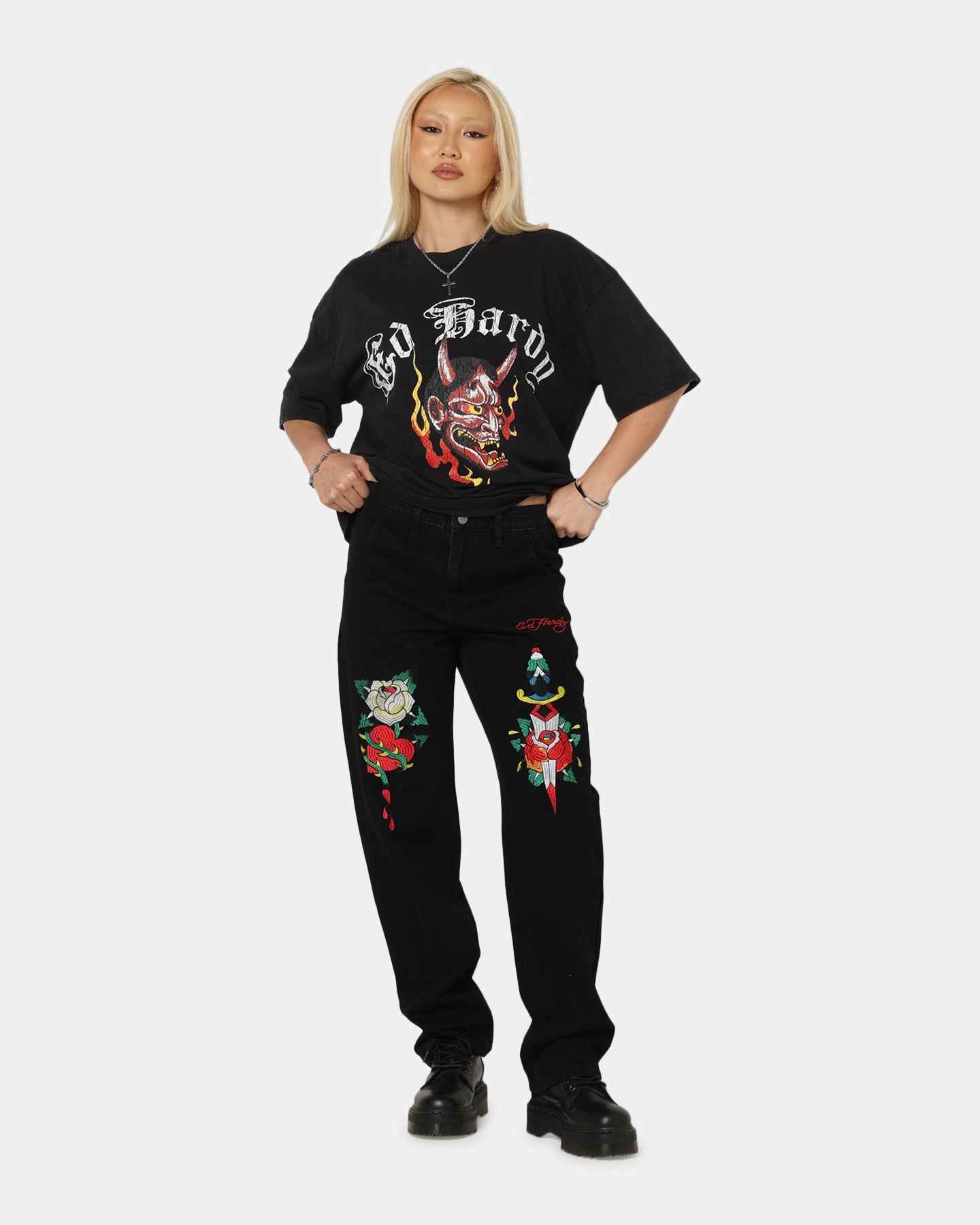 Straight Leg Design Ed Hardy Once Wounded Jeans Black