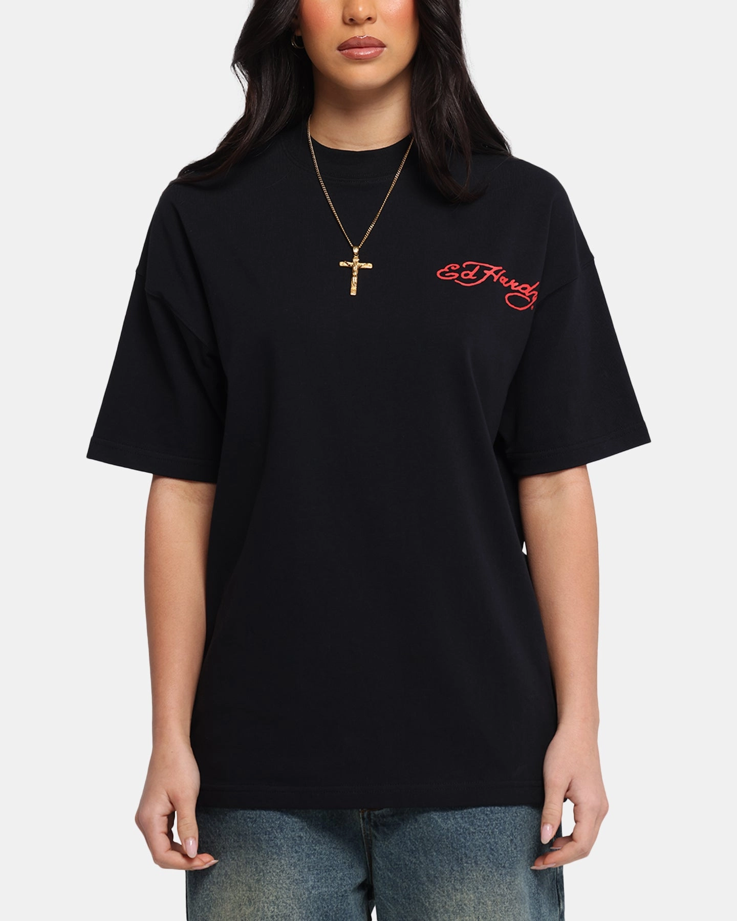 Ed Hardy Oversized Panther T-Shirt Black StretchFabric