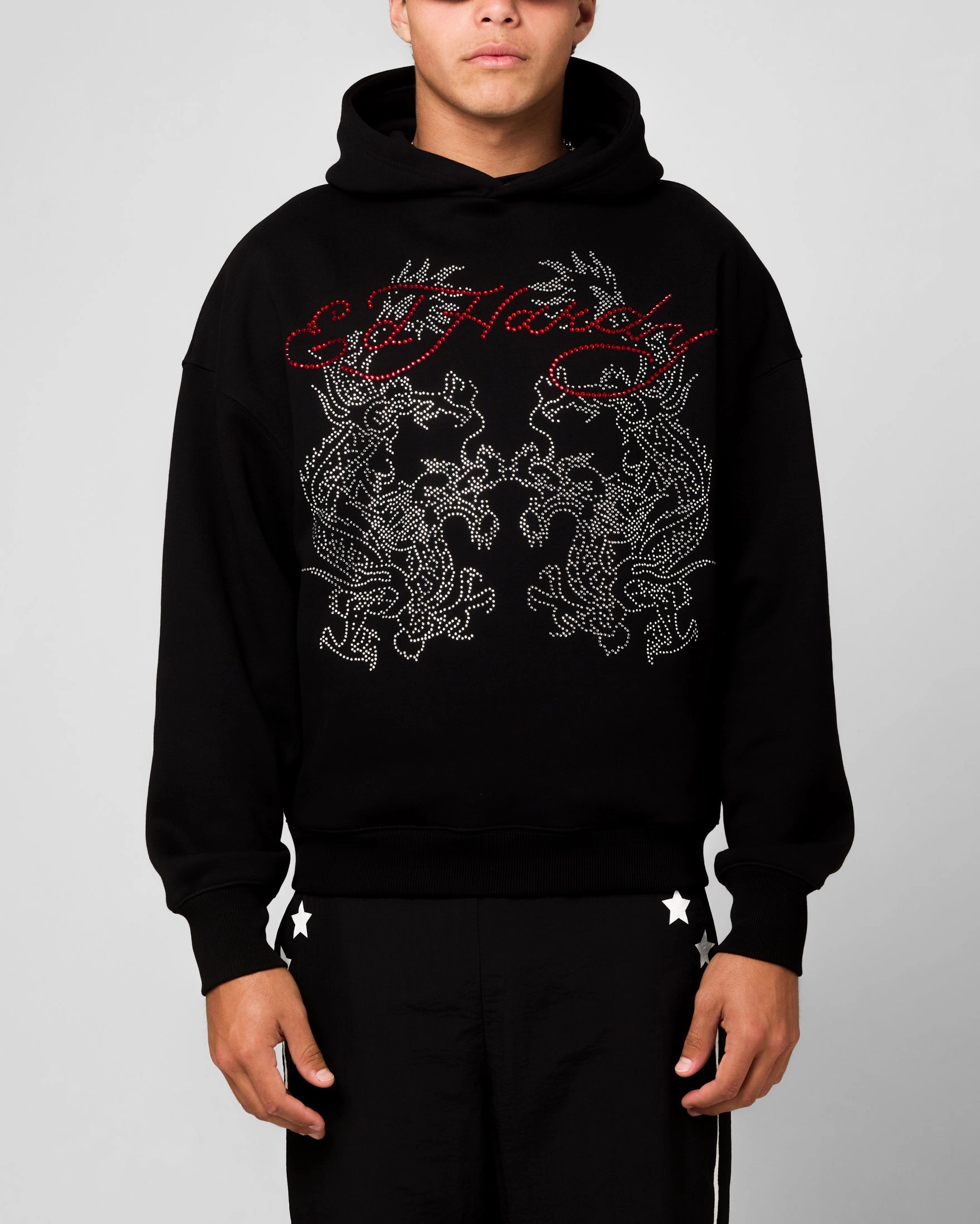 Philanthropy Style Statement Ed Hardy Rhinestone Dragon Hoodie Black
