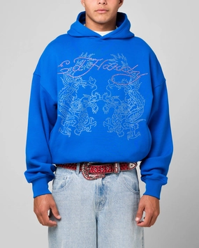 Ed Hardy Rhinestone Dragon Hoodie Blue communication