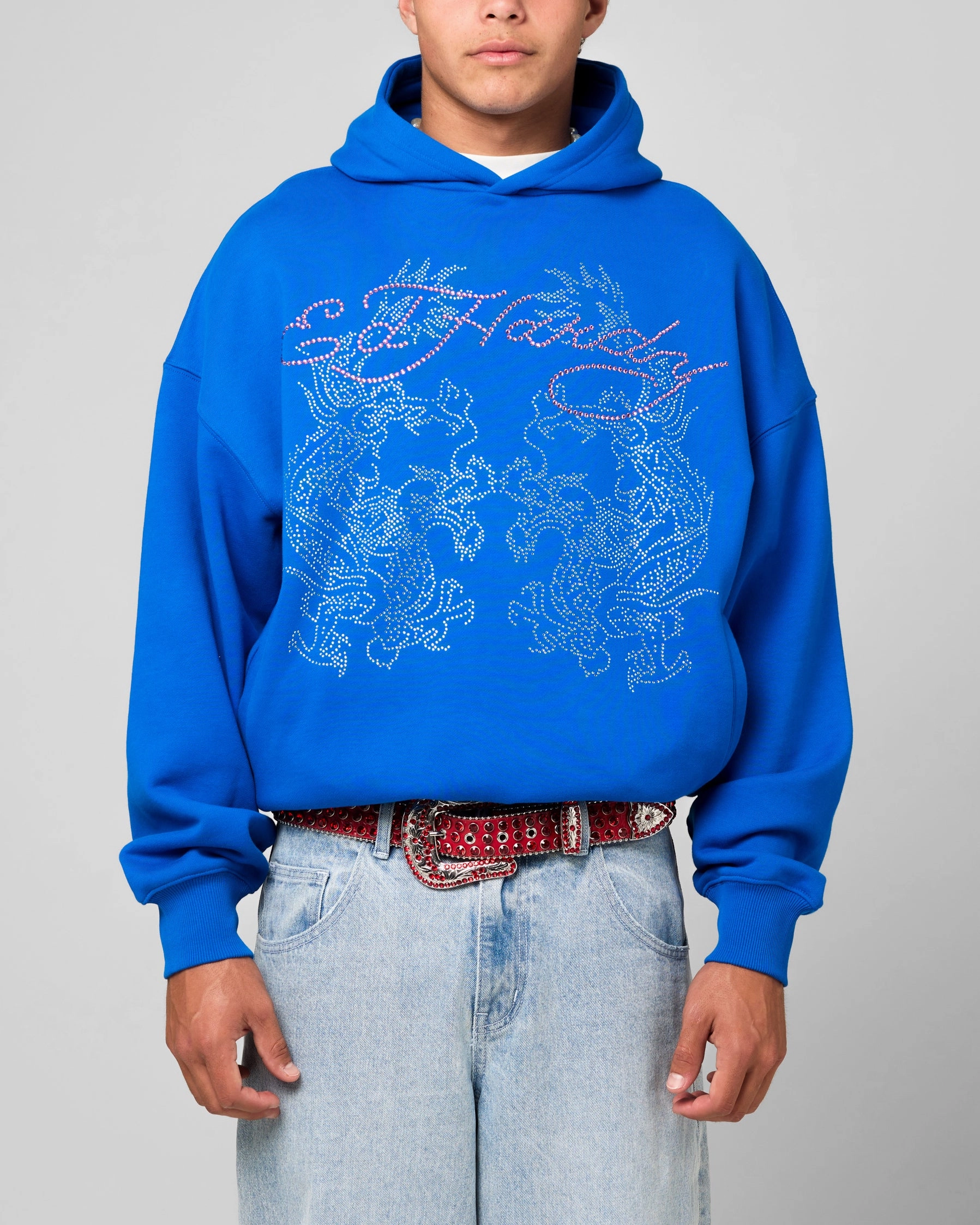 Ed Hardy Rhinestone Dragon Hoodie Blue communication