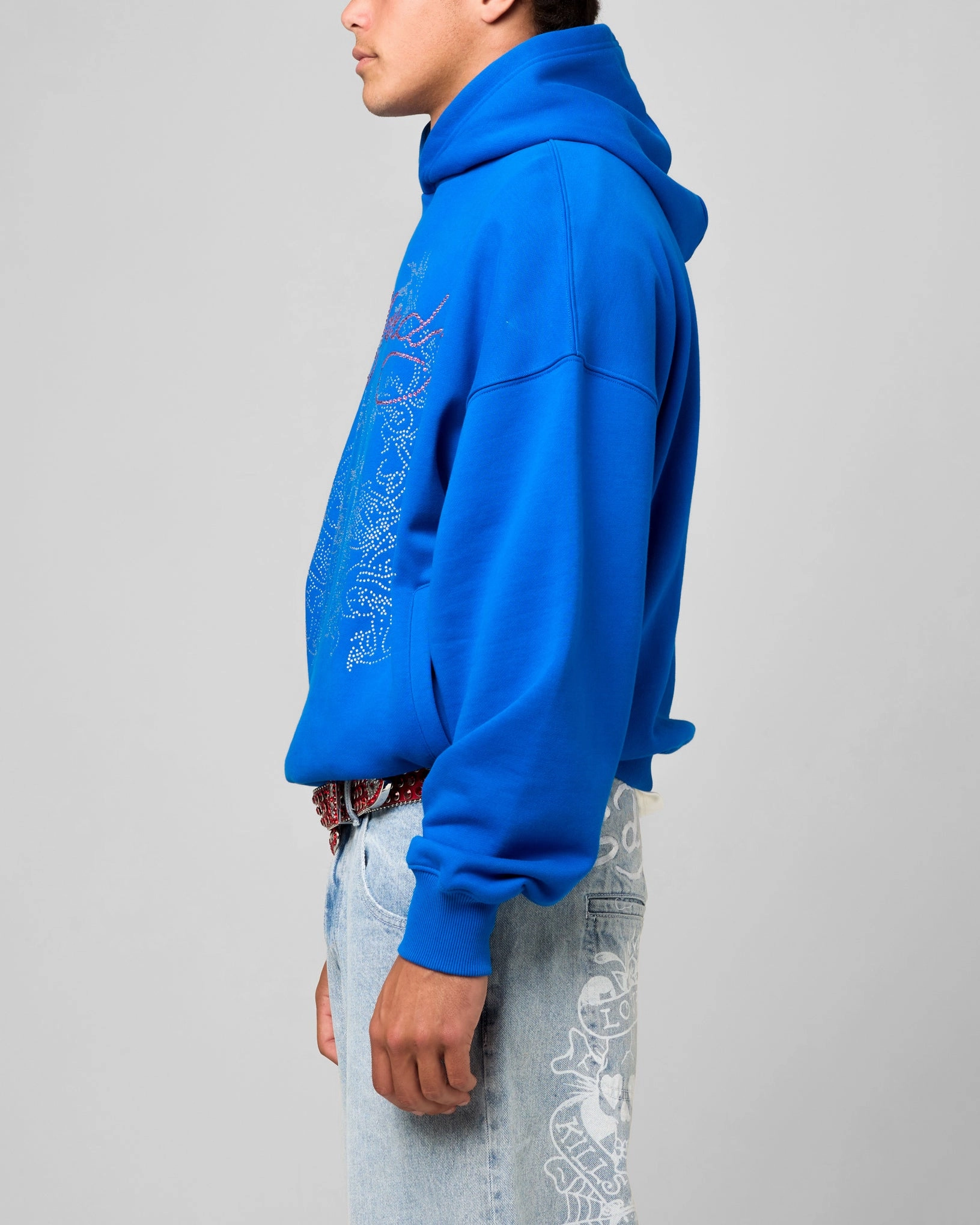 single - compartment Ed Hardy Rhinestone Dragon Hoodie Blue