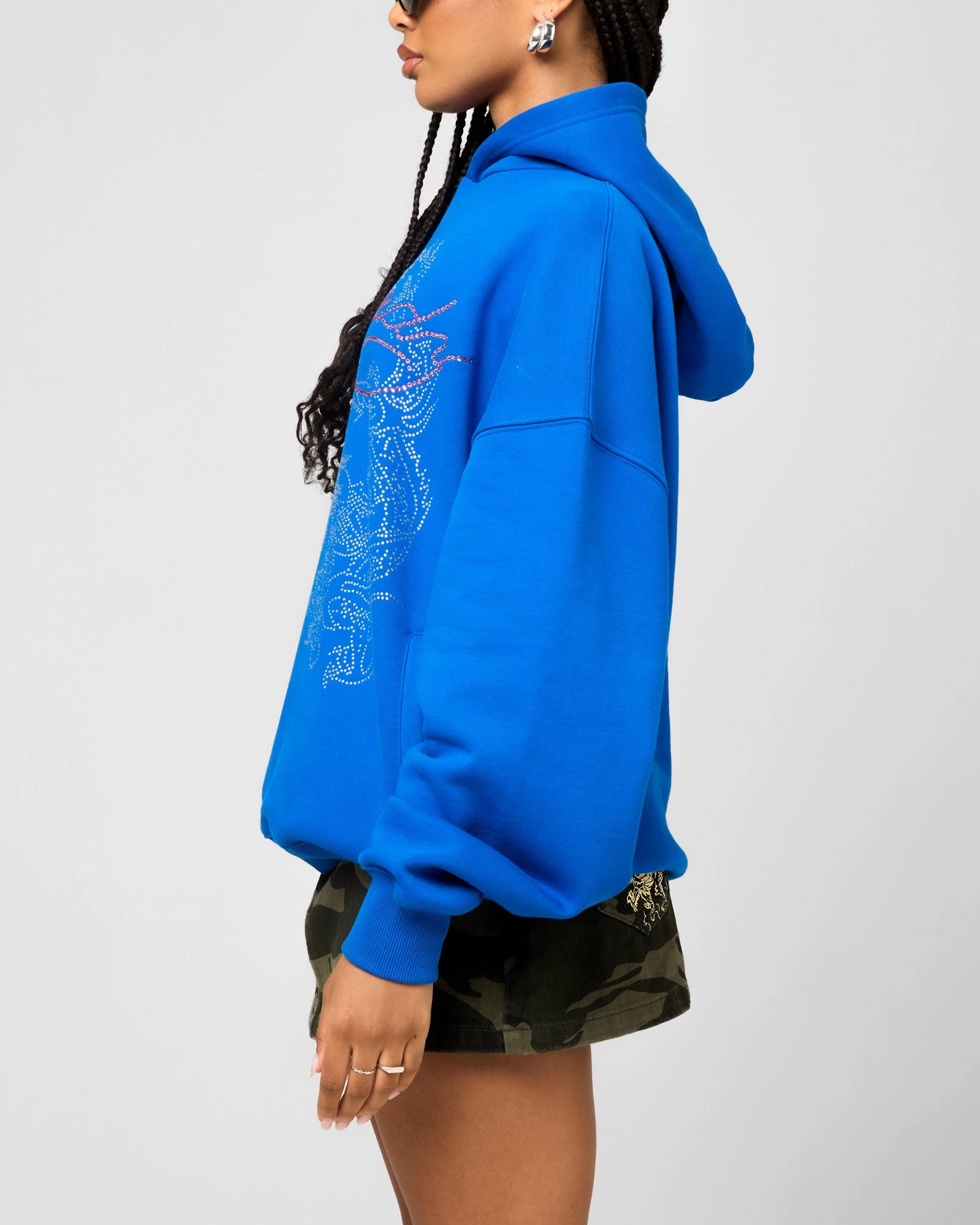 Breathable Child Ed Hardy Rhinestone Dragon Hoodie Blue