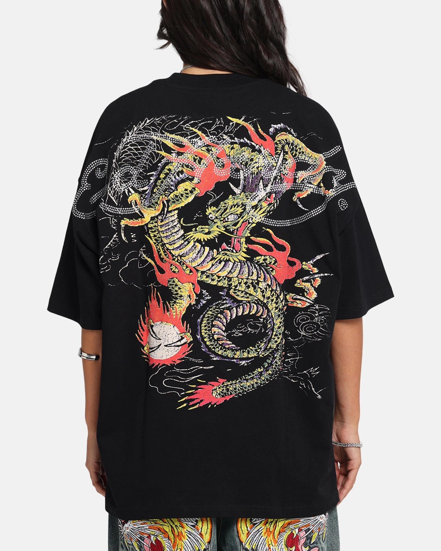 Ed Hardy Rhinestone Dragon Vintage T-Shirt Vintage Wash Essential layering piece Wrinkle Resistant Cloth