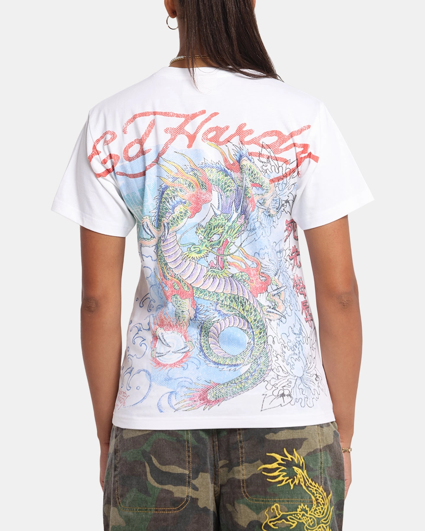 Ed Hardy Rising Dragon Vintage T-Shirt White Short Sleeve
