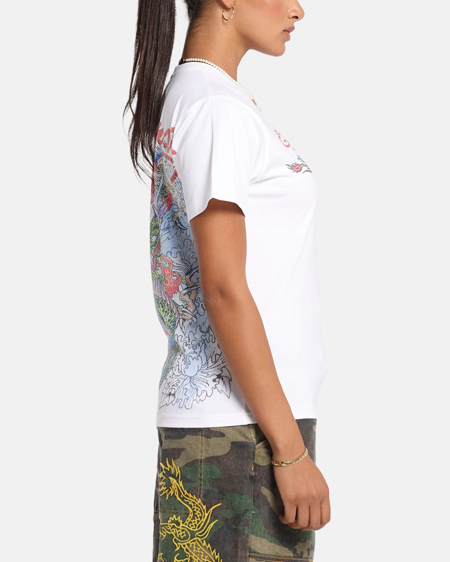 Travel Style Trend outdoor concert Ed Hardy Rising Dragon Vintage T-Shirt White