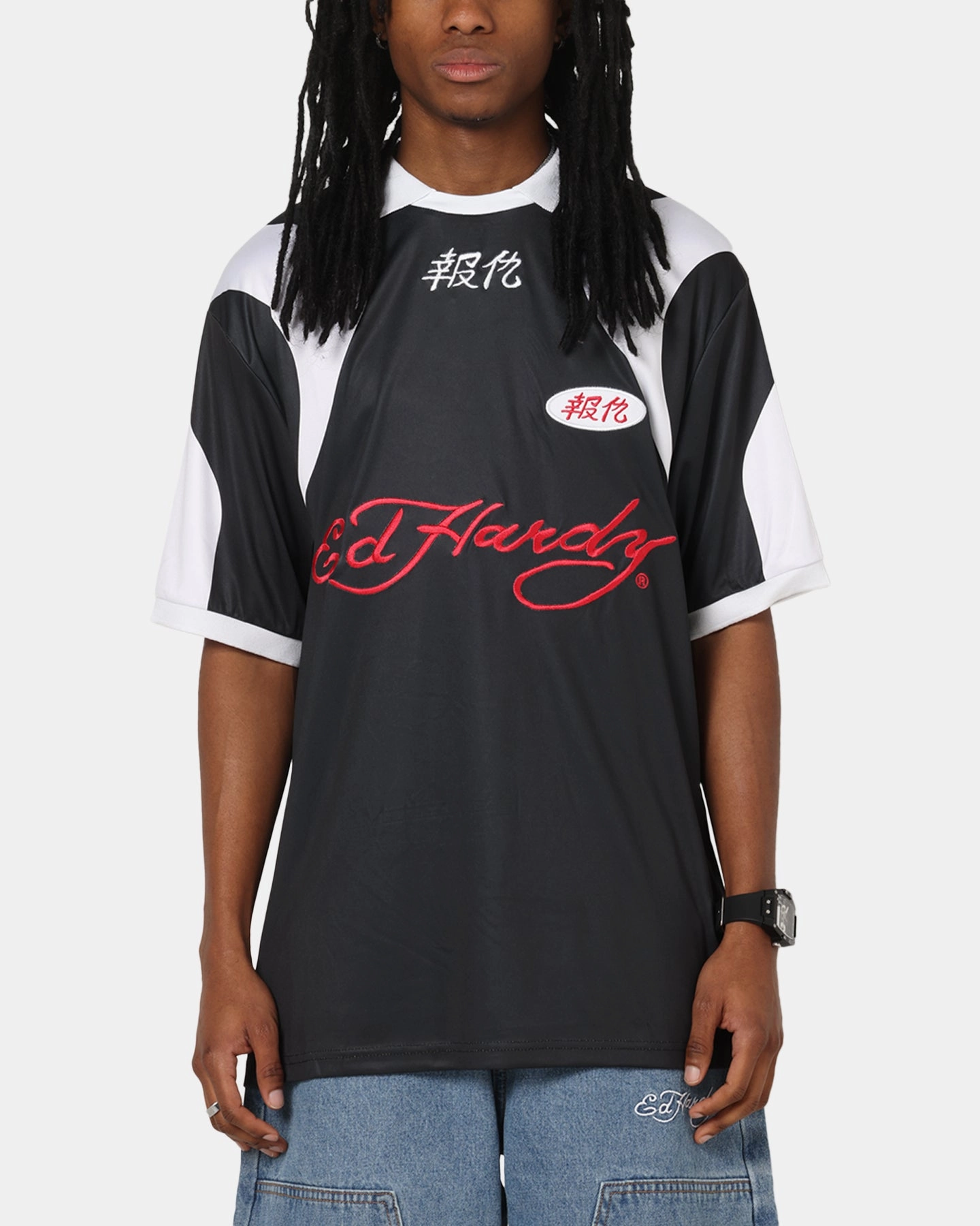 Ed Hardy Shinjuku Jersey Black Lightweight Lining Laser Cut Vents