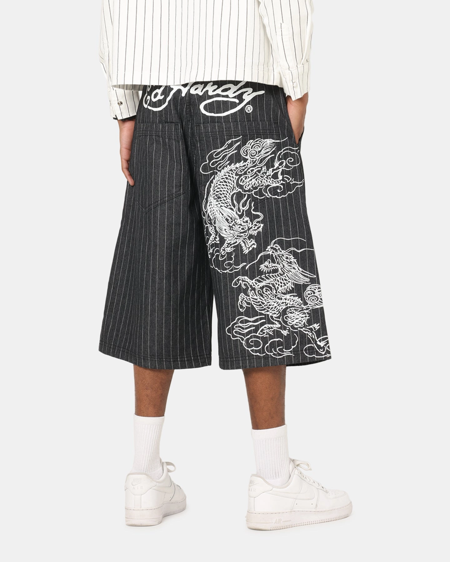 Ed Hardy Shinjuku Jorts Black Pinstripe Fun Colors