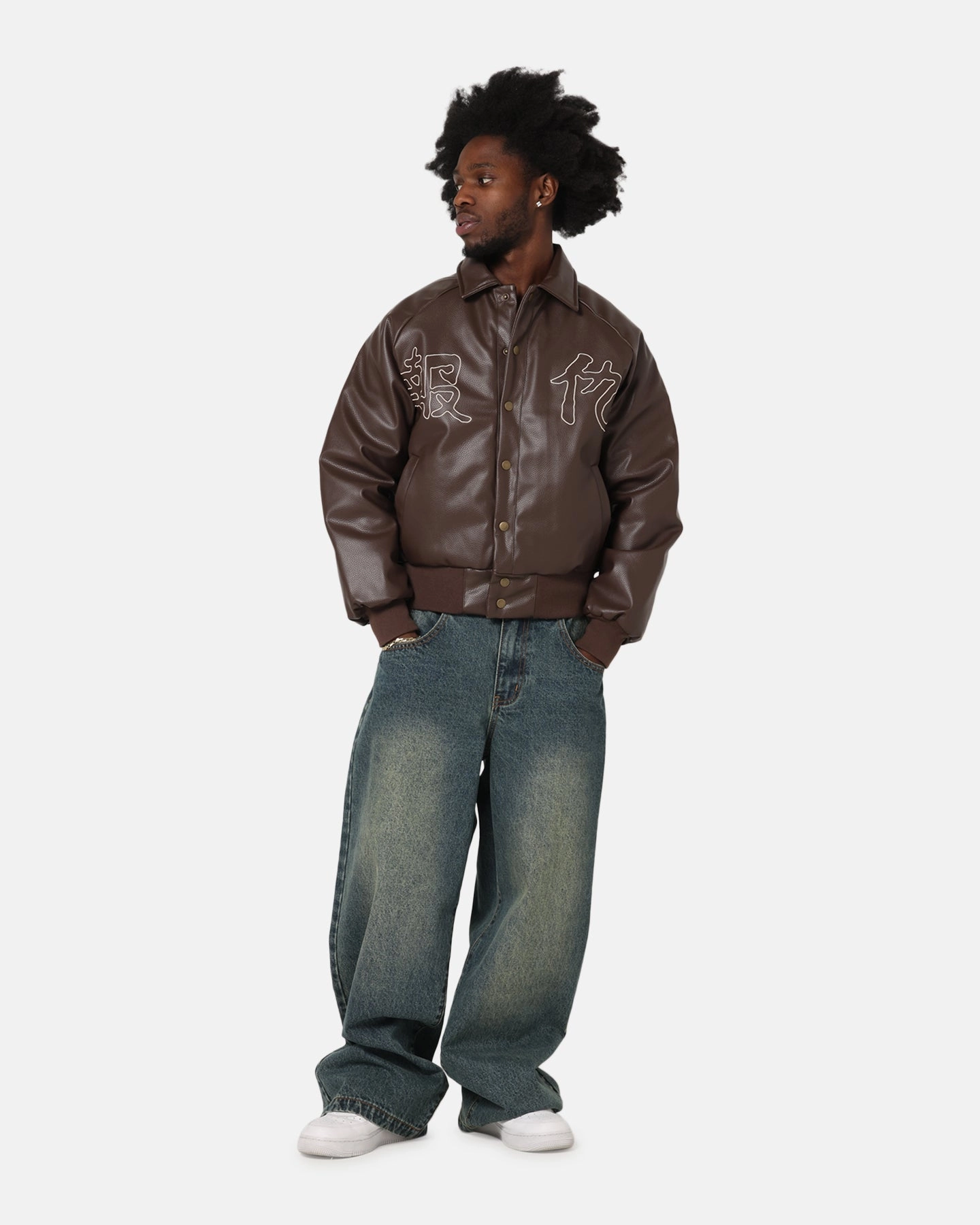 Reinforced Shoulder Panels Ed Hardy Shinjuku Leather Jacket Brown