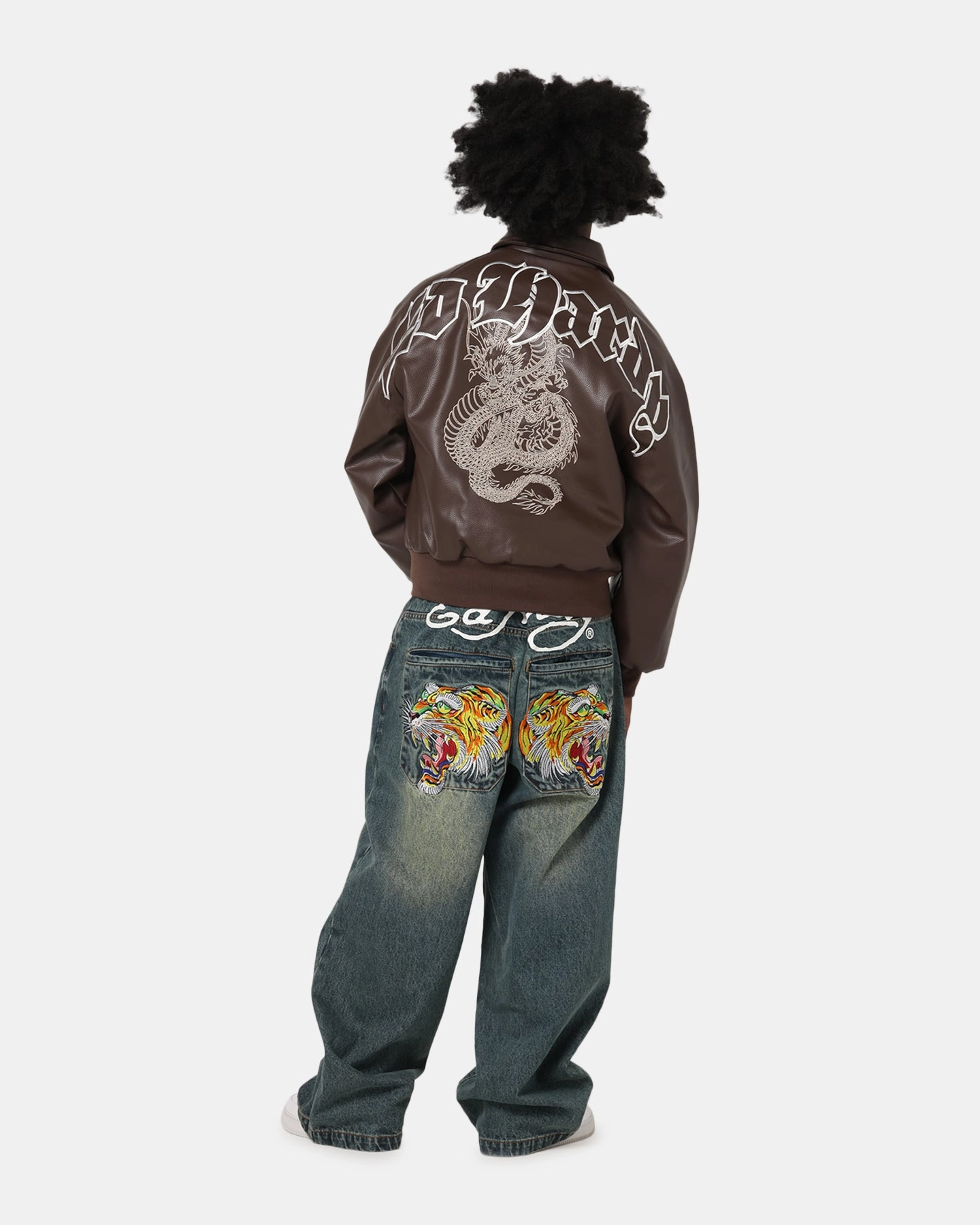 Ed Hardy Shinjuku Leather Jacket Brown Trail Friendly