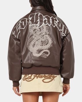 Ed Hardy Shinjuku Leather Jacket Brown Autumn