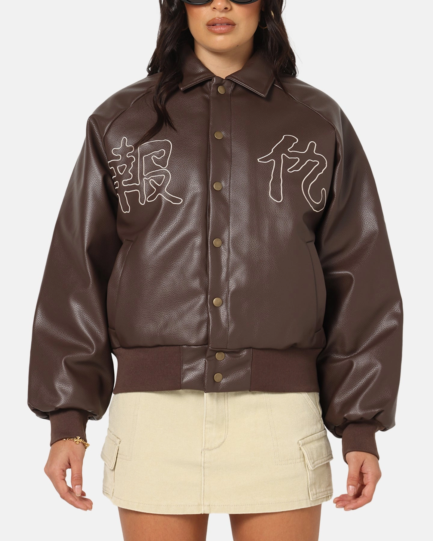 beach bonfire Ed Hardy Shinjuku Leather Jacket Brown