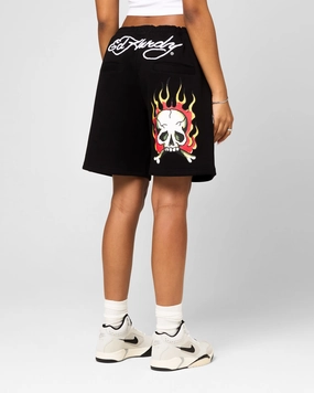 Playful Look Ed Hardy Skull Fleece Shorts Black
