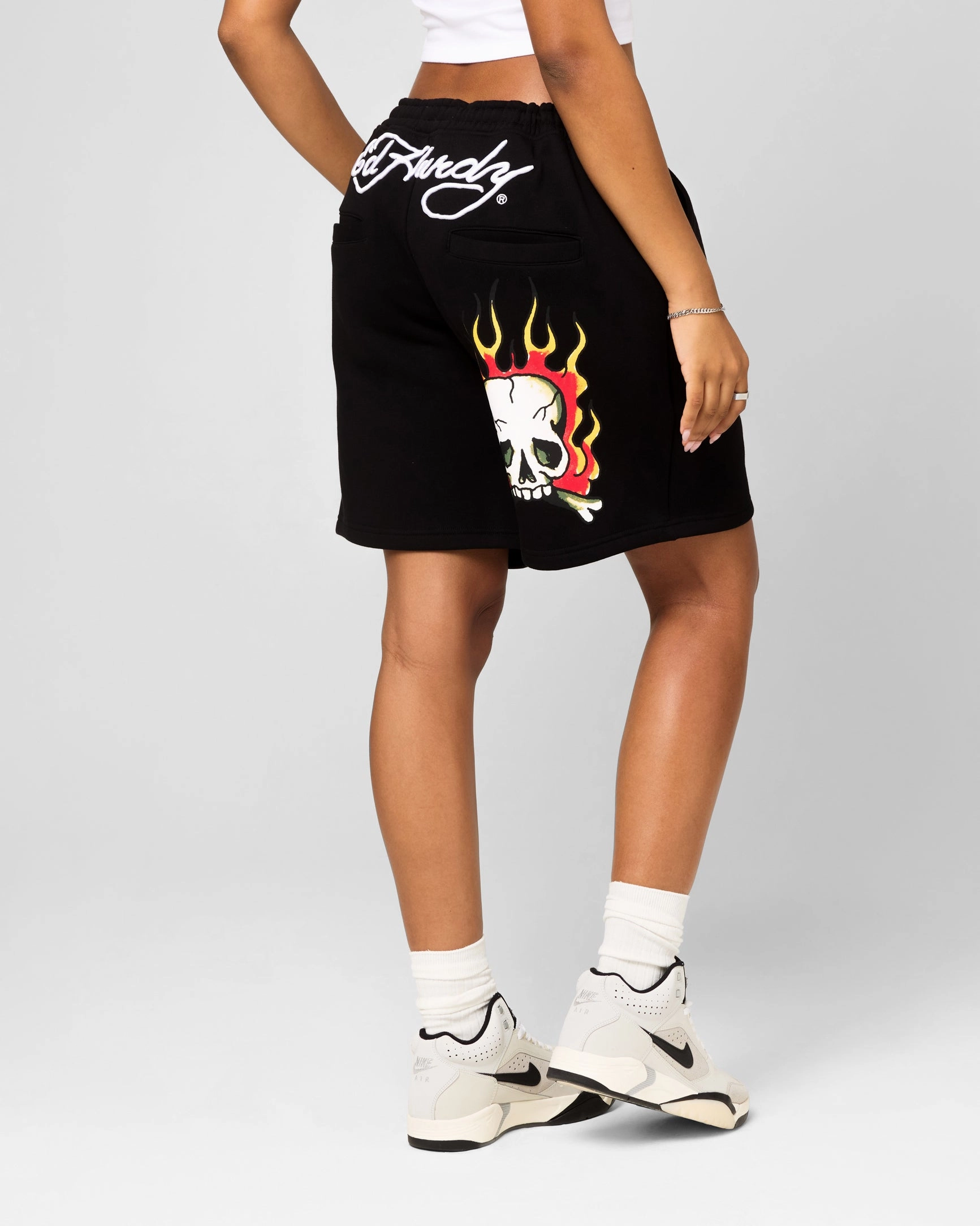 Ed Hardy Skull Fleece Shorts Black DoubleLayeredKnees