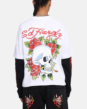 Ed Hardy Skull Layered Long Sleeve T-Shirt White LayeringFriendly