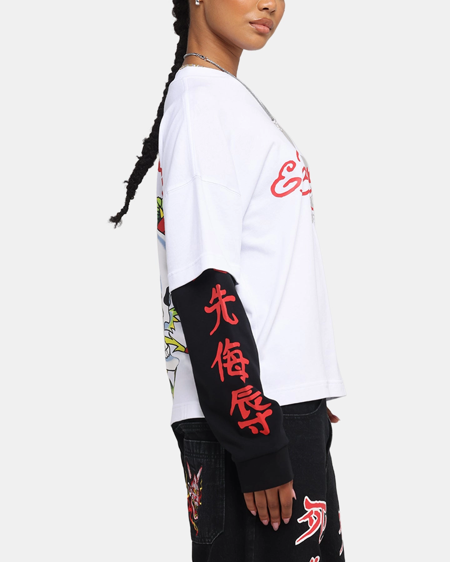 Ed Hardy Skull Layered Long Sleeve T-Shirt White Minimalist Design Daily Favorite