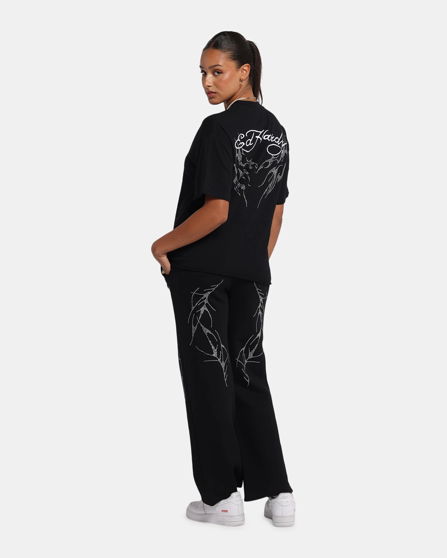 Fashion Top Chilly Wear Ed Hardy Techno Rhinestone T-Shirt Black