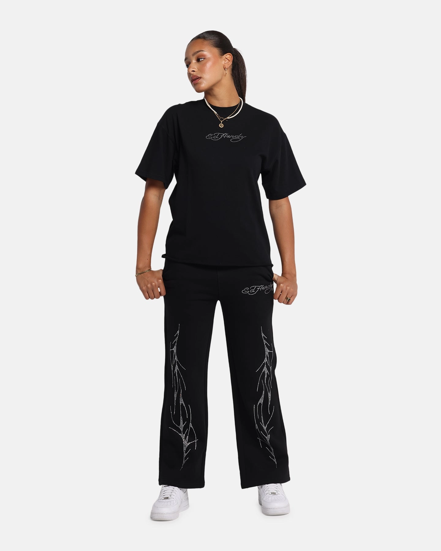 Casual Essentials Ed Hardy Techno Rhinestone T-Shirt Black