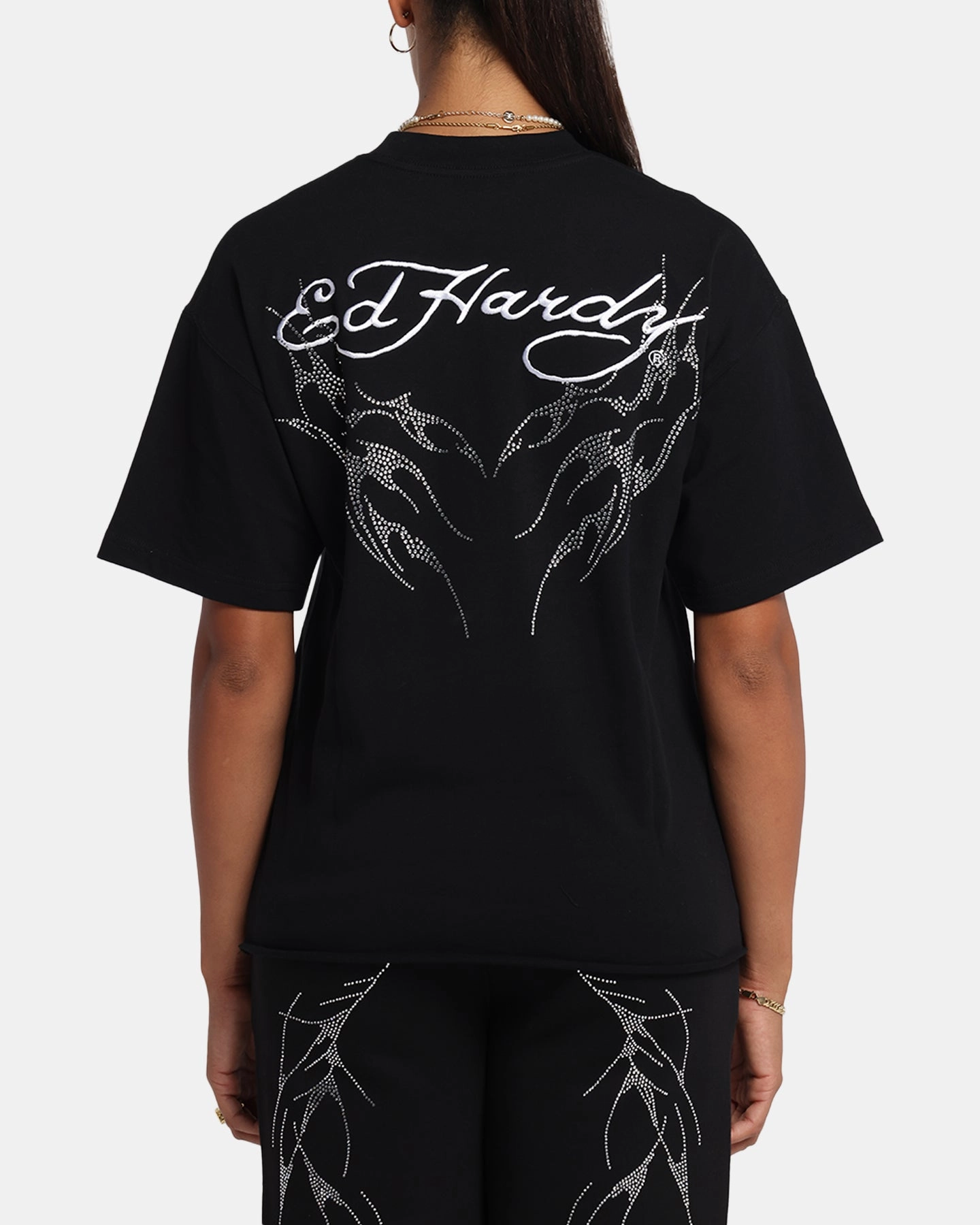 Ed Hardy Techno Rhinestone T-Shirt Black Evergreen Moisture Wicking Technology