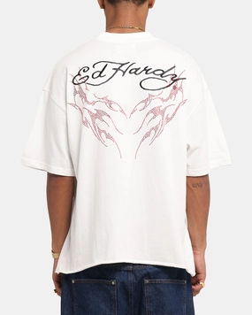 Easy Fit Wear Ed Hardy Techno Rhinestone T-Shirt Off White