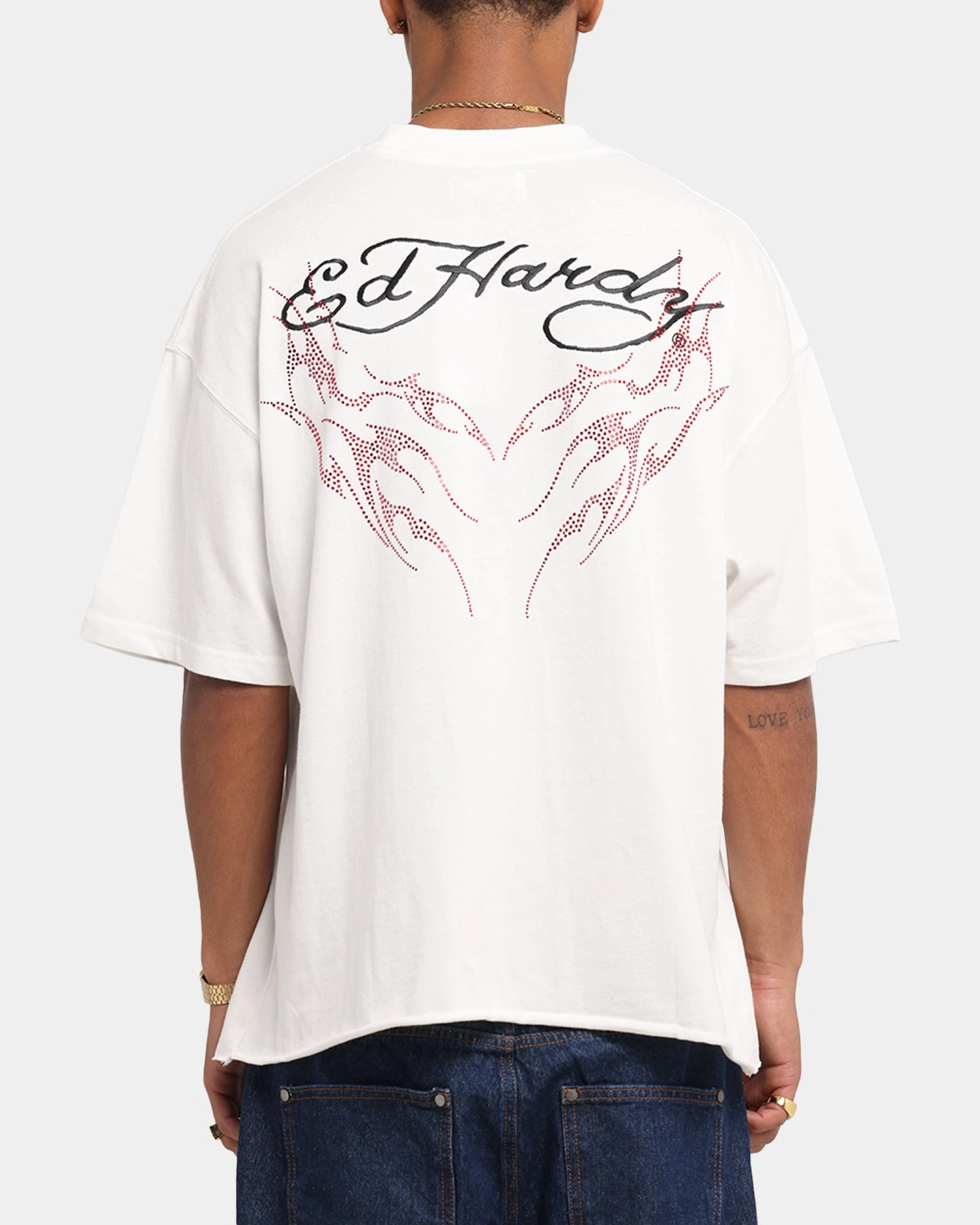 Easy Fit Wear Ed Hardy Techno Rhinestone T-Shirt Off White