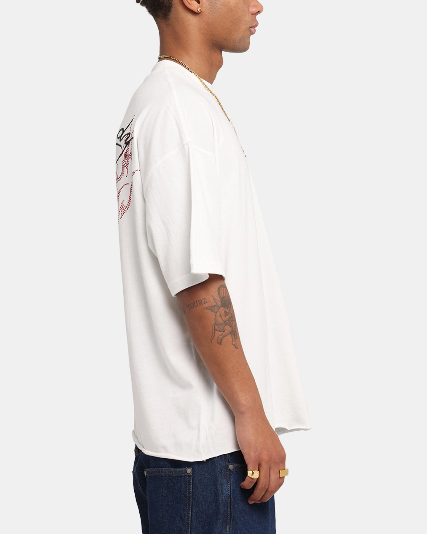 futuristic Ed Hardy Techno Rhinestone T-Shirt Off White