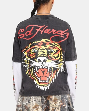 Functional Comfort Comfortable And Versatile Ed Hardy Tiger Layered Long Sleeve T-Shirt Black