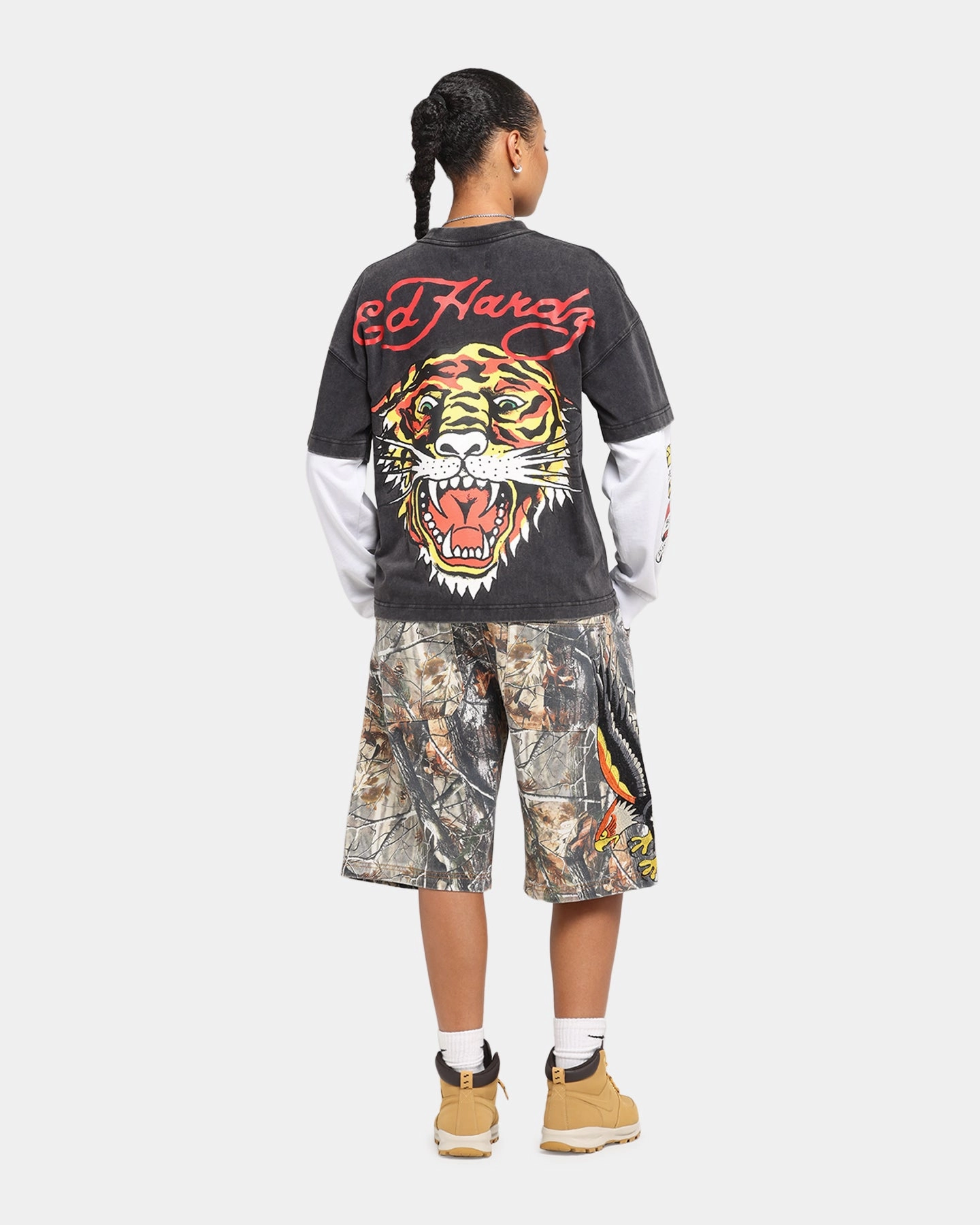 Cool Layering Ed Hardy Tiger Layered Long Sleeve T-Shirt Black