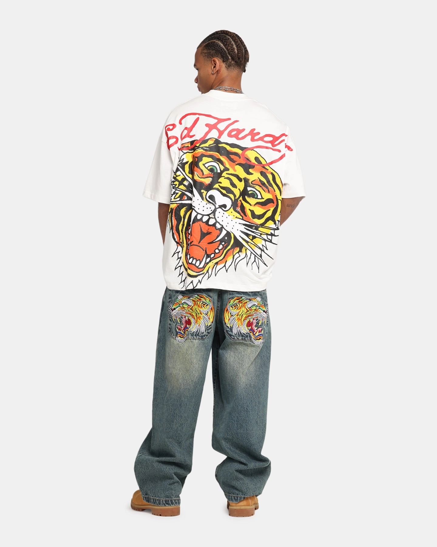Odor Resistant Treatment Ed Hardy Tiger Oversized Print T-Shirt Off White