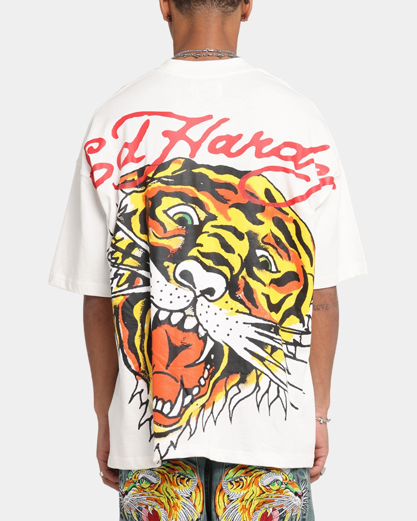 Ed Hardy Tiger Oversized Print T-Shirt Off White Light Comfort StretchFabric