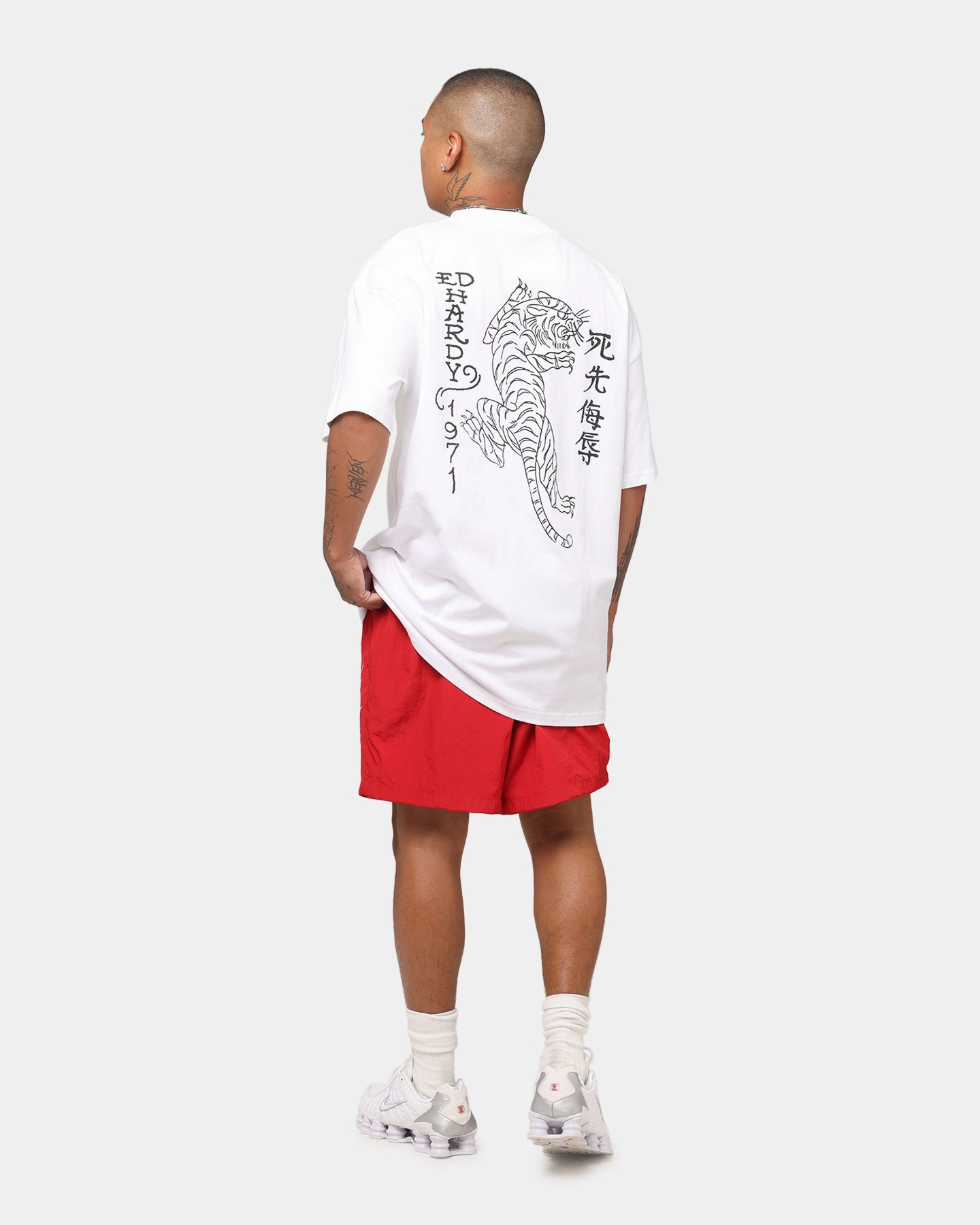 Ed Hardy Tiger Stamp T-Shirt White Casual Layer Look