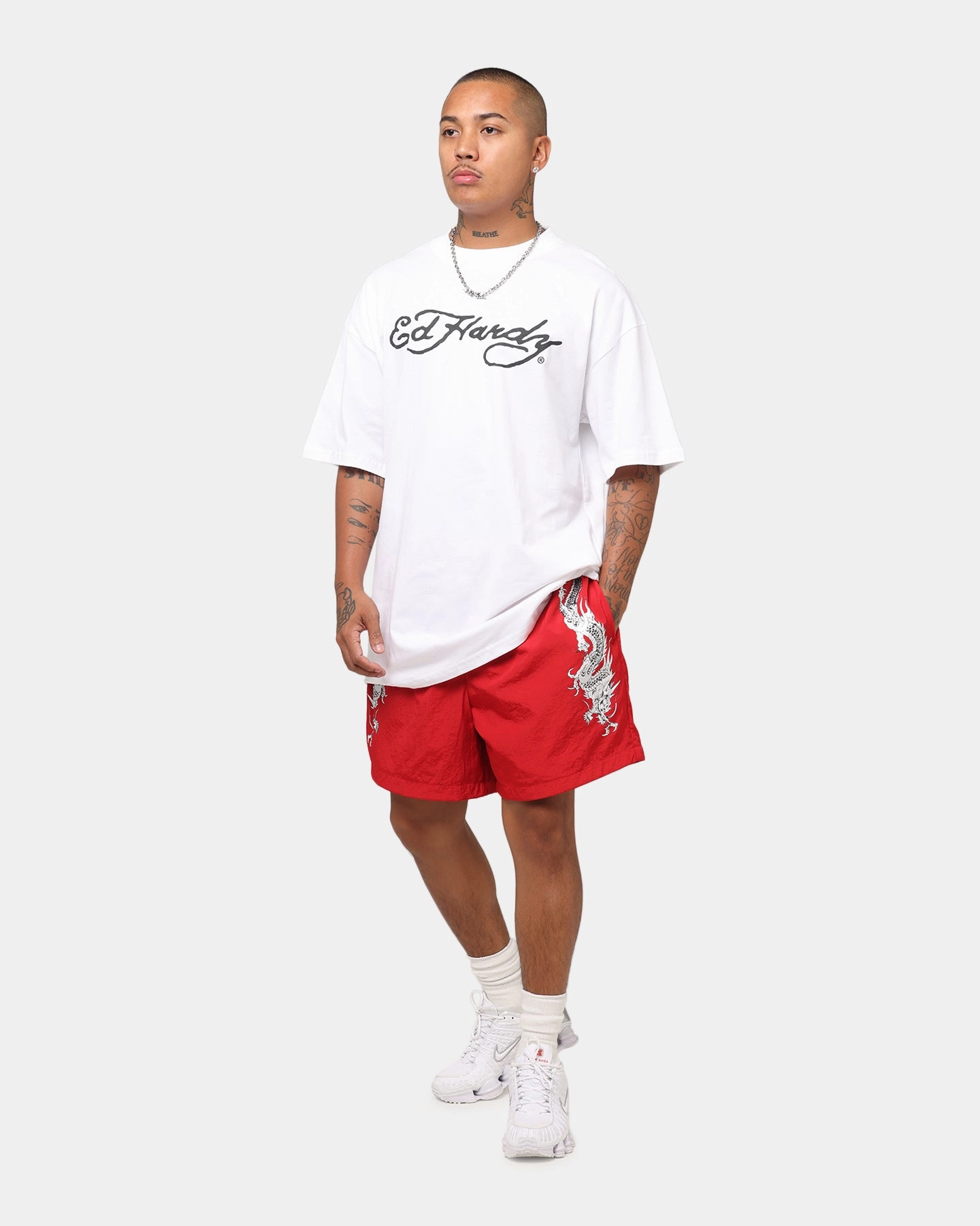 FadeResistant NonIrritating Fabric Ed Hardy Tiger Stamp T-Shirt White