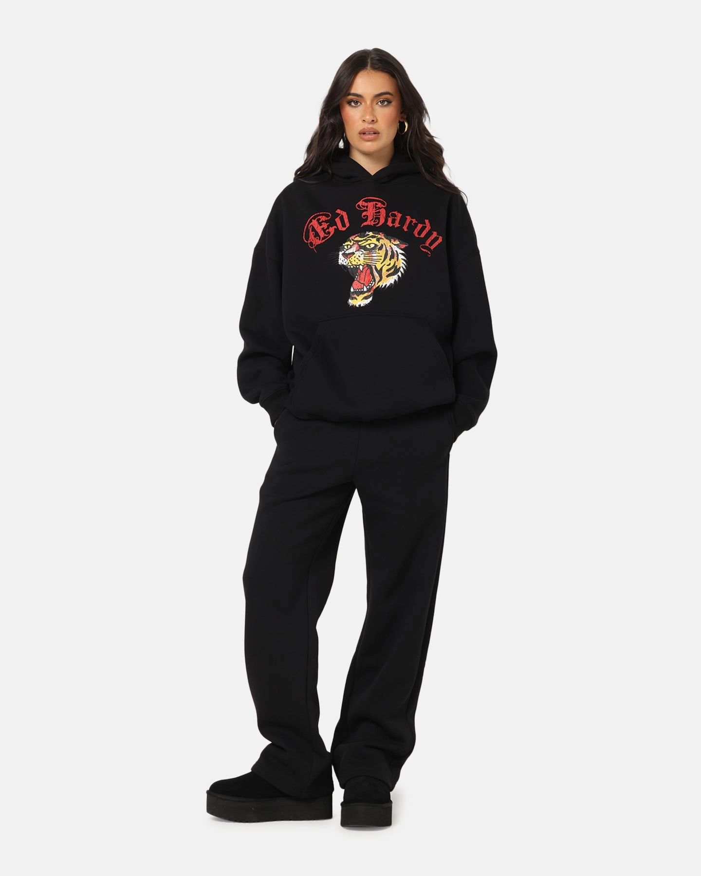 High Neck Protection Ed Hardy Tiger Wrath Hoodie Black