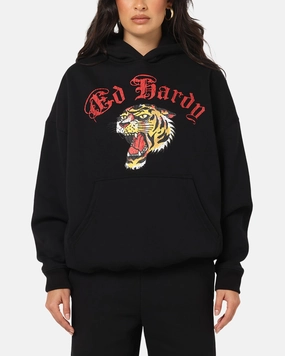 Ribbed Cuffs Ed Hardy Tiger Wrath Hoodie Black