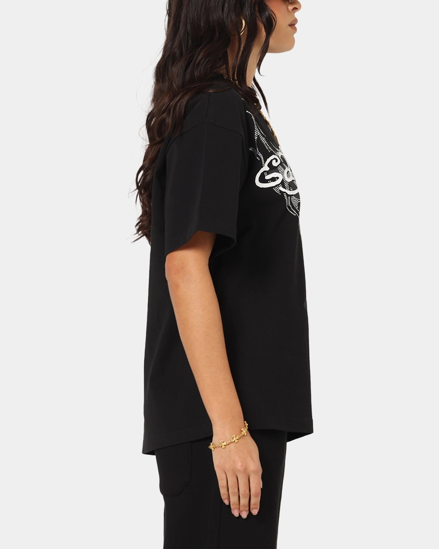 Ed Hardy Trinity Rhinestone T-Shirt Black Trendy Fabric