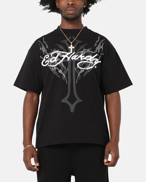 GarmentDyedTexture Trendy All-Day Ed Hardy Trinity Rhinestone T-Shirt Black