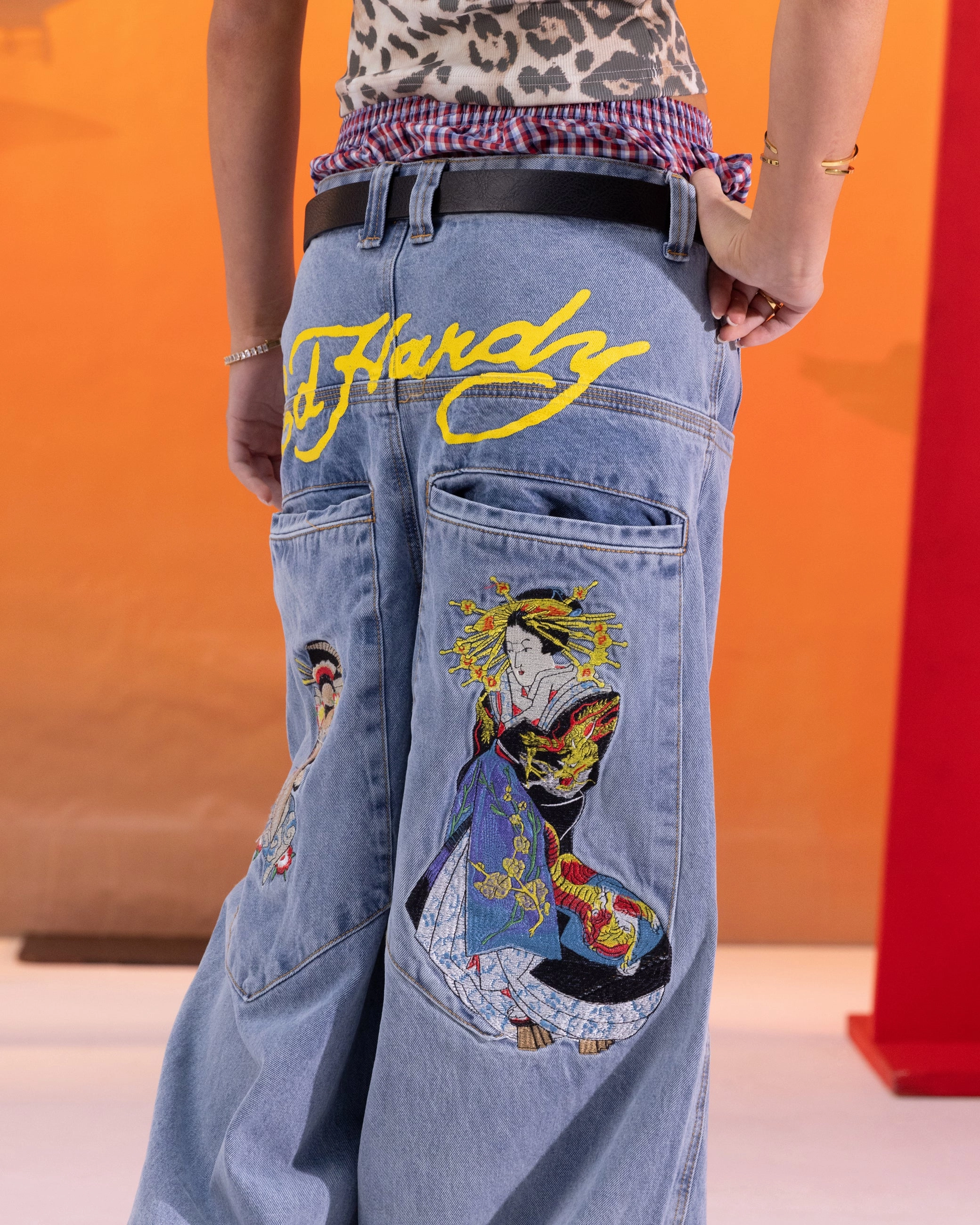 Abrasion Resistant Denim Ed Hardy Ultra Wide Leg Denim Jeans Light Wash Blue