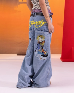 Basic Comfort Ed Hardy Ultra Wide Leg Denim Jeans Light Wash Blue