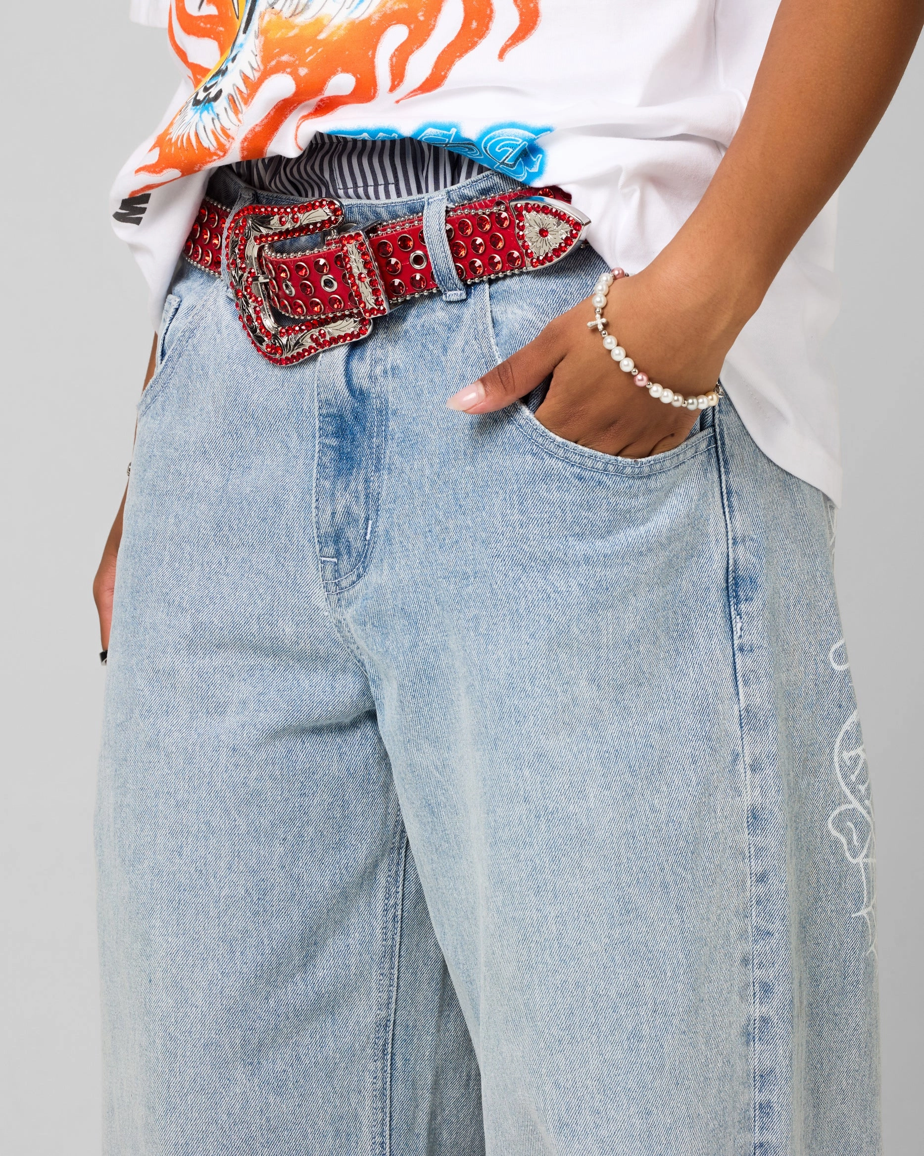 Ed Hardy Wide Leg Skull Jeans Light Blue Year Rounder Soft Road Trip Youth Style