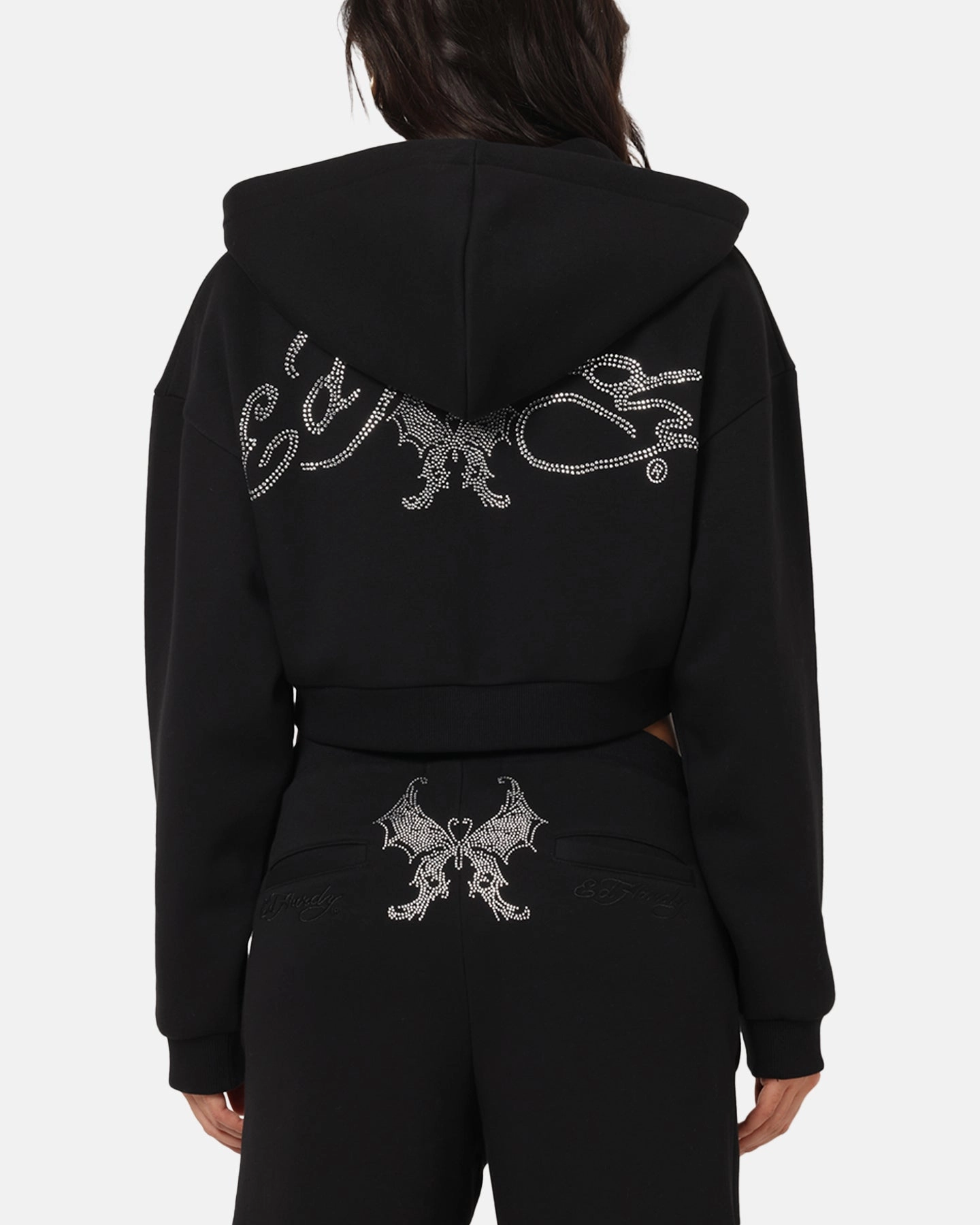 Drop Hood Style Ed Hardy Women's Butterfly Effect Hoodie Black