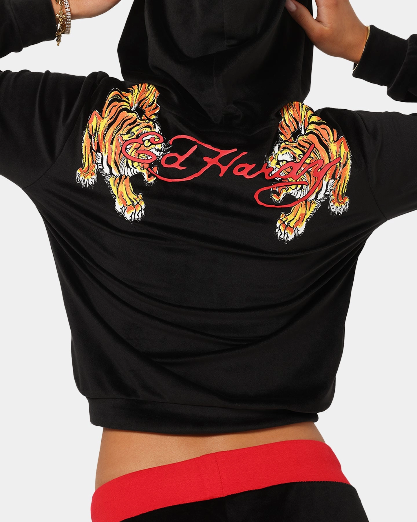 Sanction Sort Ed Hardy Women's Cropped Hoodie Black/Red