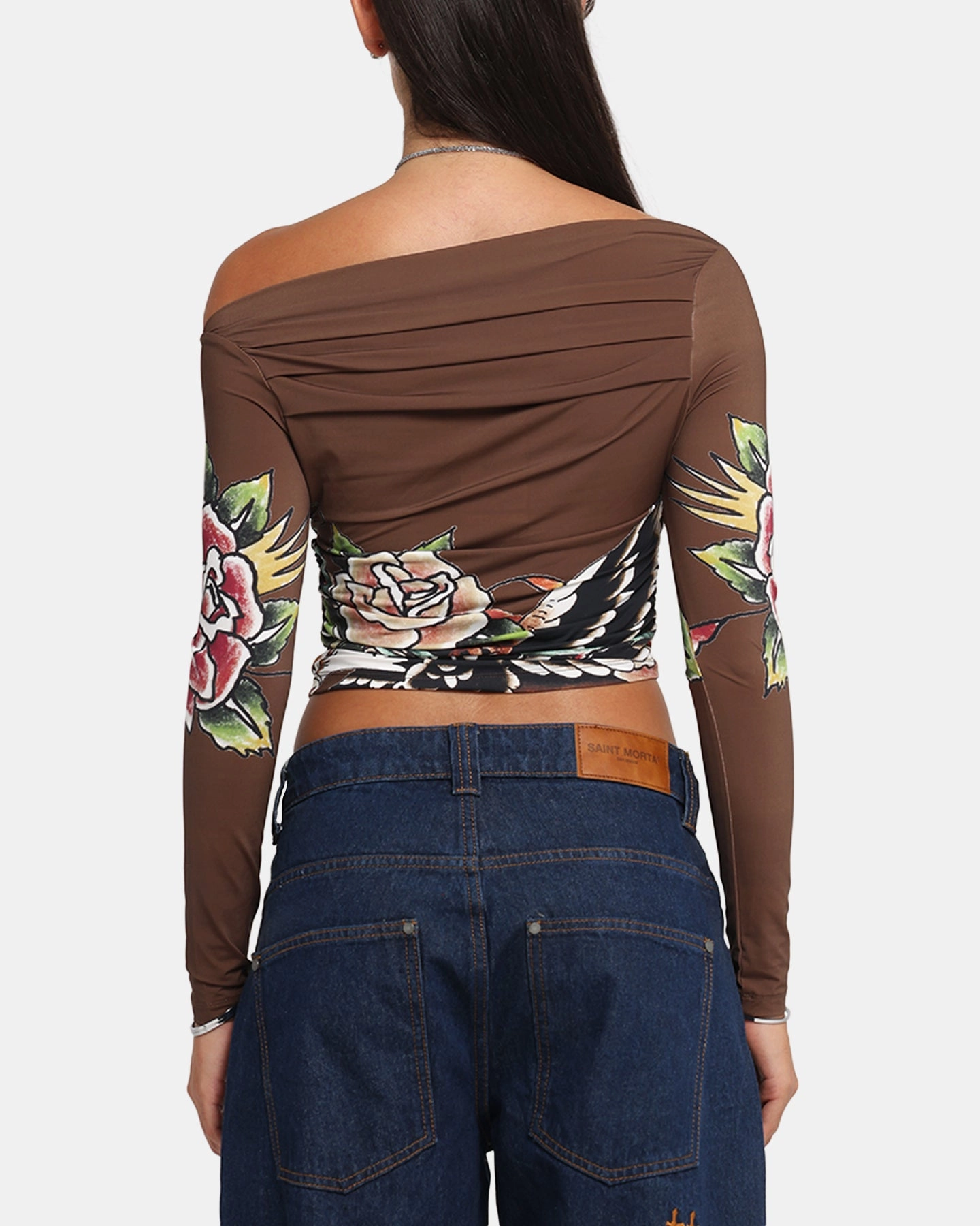 Essential Piece Trendy Fashion Ed Hardy Women's Eagle Long Sleeve T-Shirt Brown
