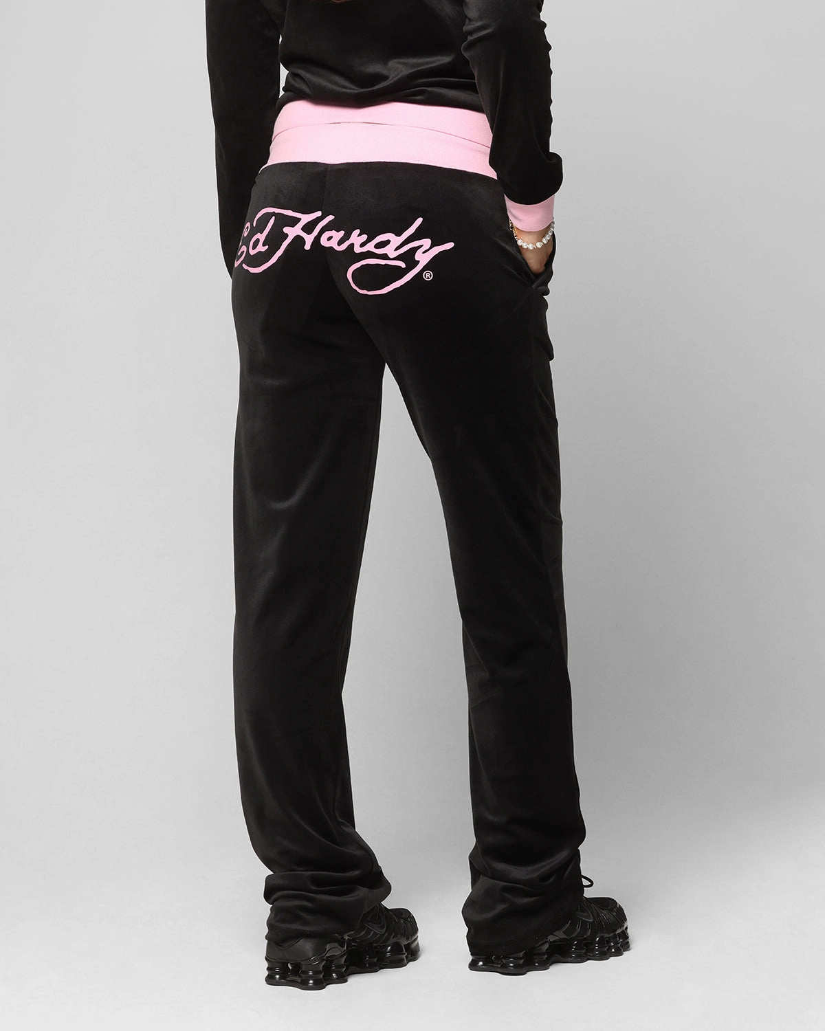 Petite Fit Ed Hardy Women's Ed Hardy Trackpants Black/Pink
