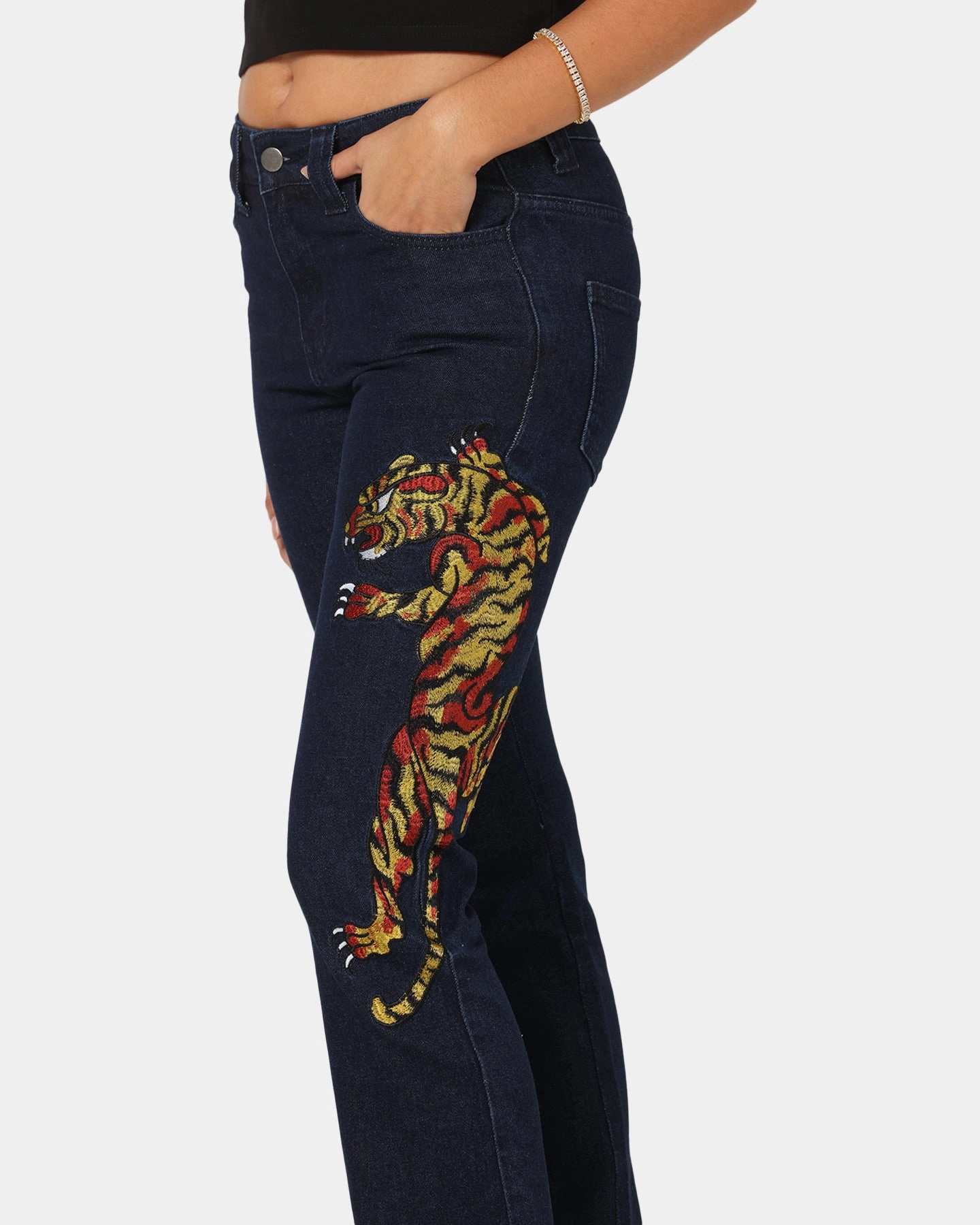 Ed Hardy Women's Feline Bootleg Jeans Indigo Denim Weekender Wear Durable Summer Vibes