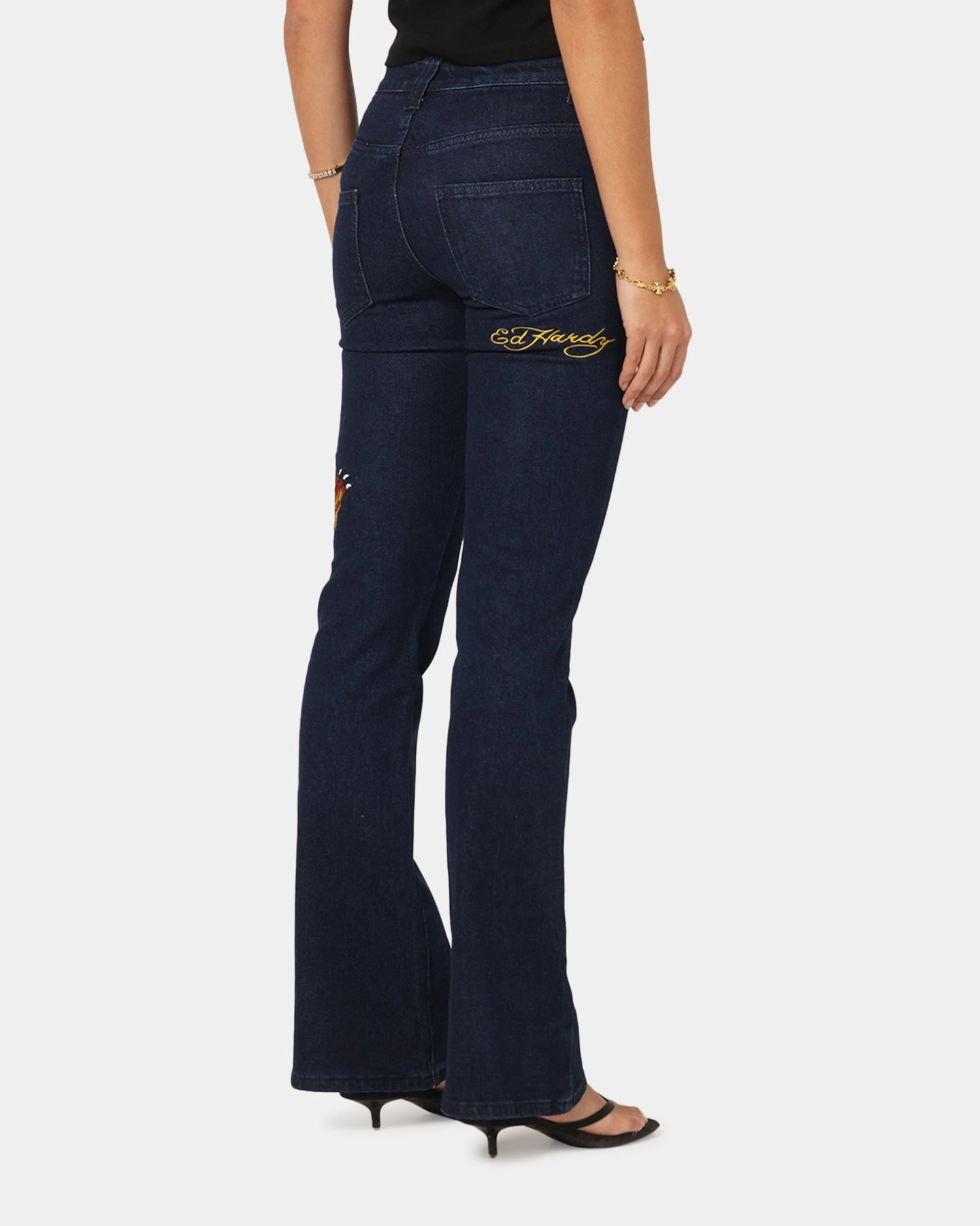 Ed Hardy Women's Feline Bootleg Jeans Indigo Denim Multi Purpose Pockets Wardrobe Fit