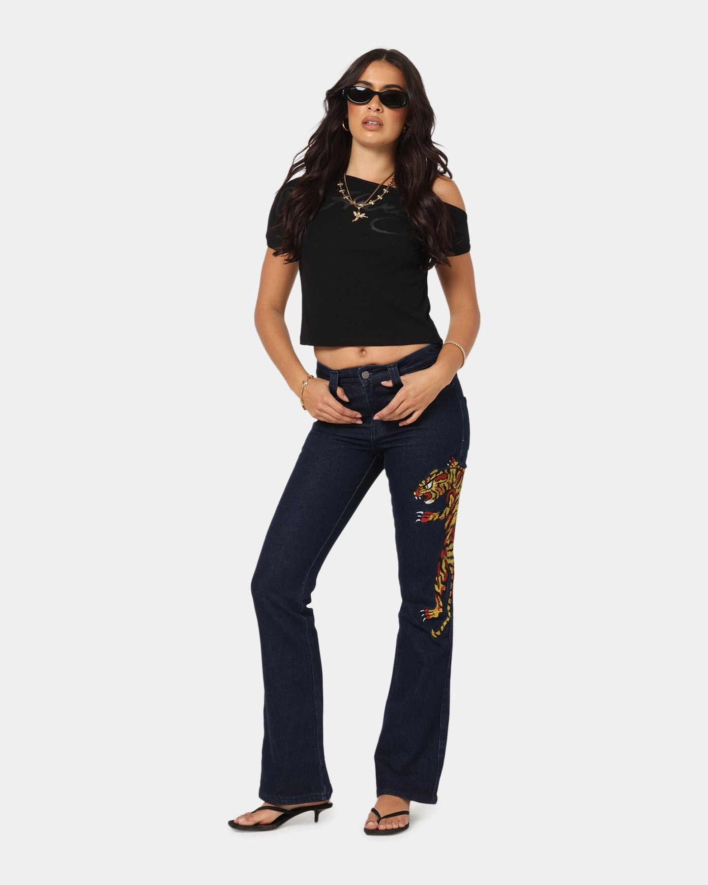 Ed Hardy Women's Feline Bootleg Jeans Indigo Denim No Iron Wear