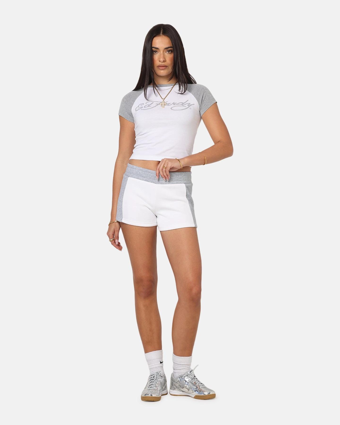 Ed Hardy Women's Fleece Shorts White/Grey Machine washable custom-made