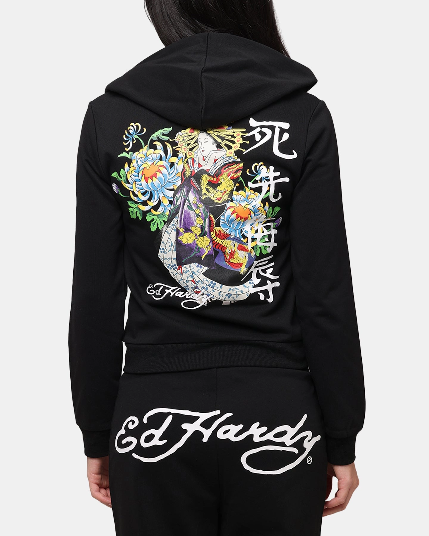 Ed Hardy Women's Flora Zip Hoodie Black Statement Piece