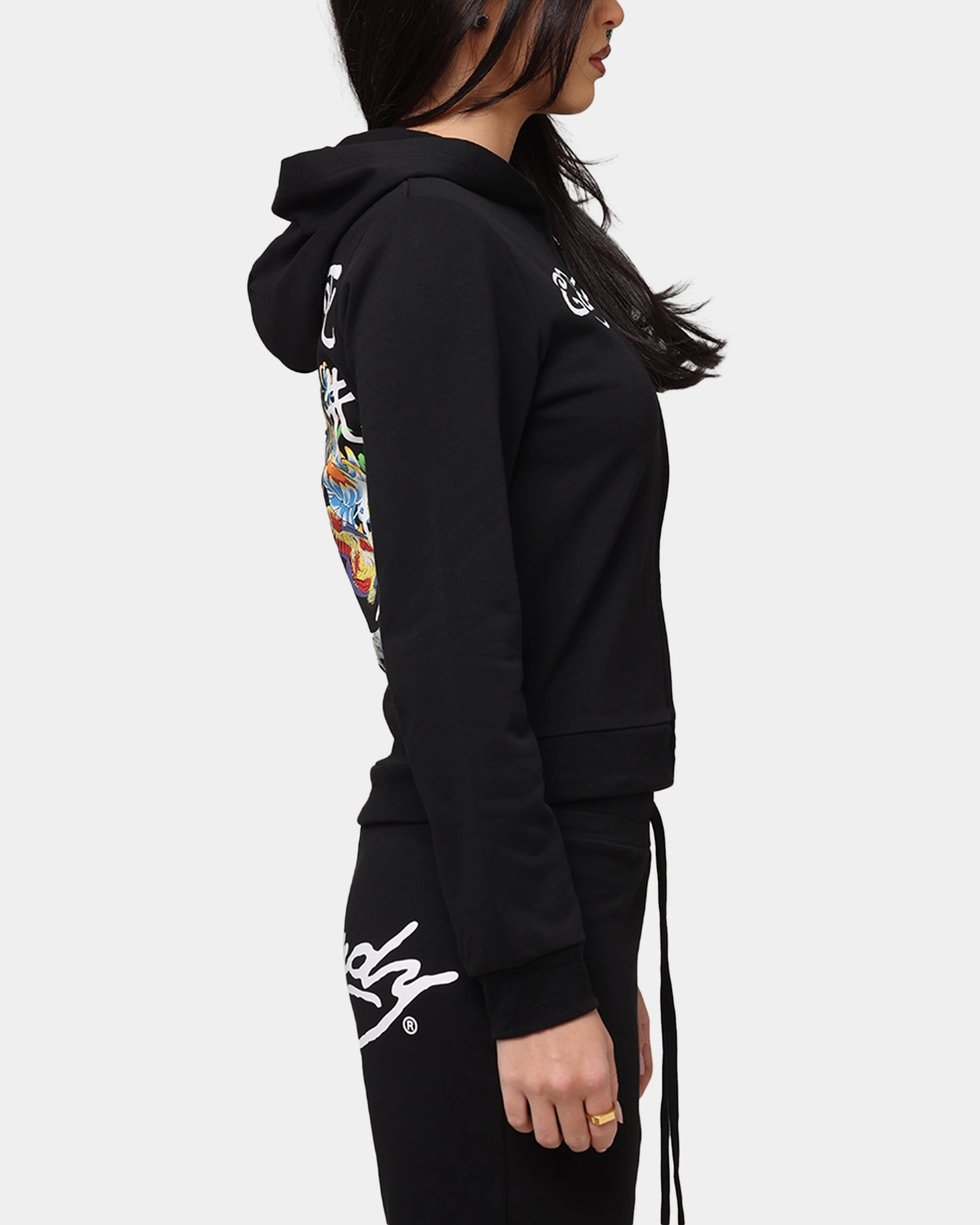 Suspenders Sign Ed Hardy Women's Flora Zip Hoodie Black