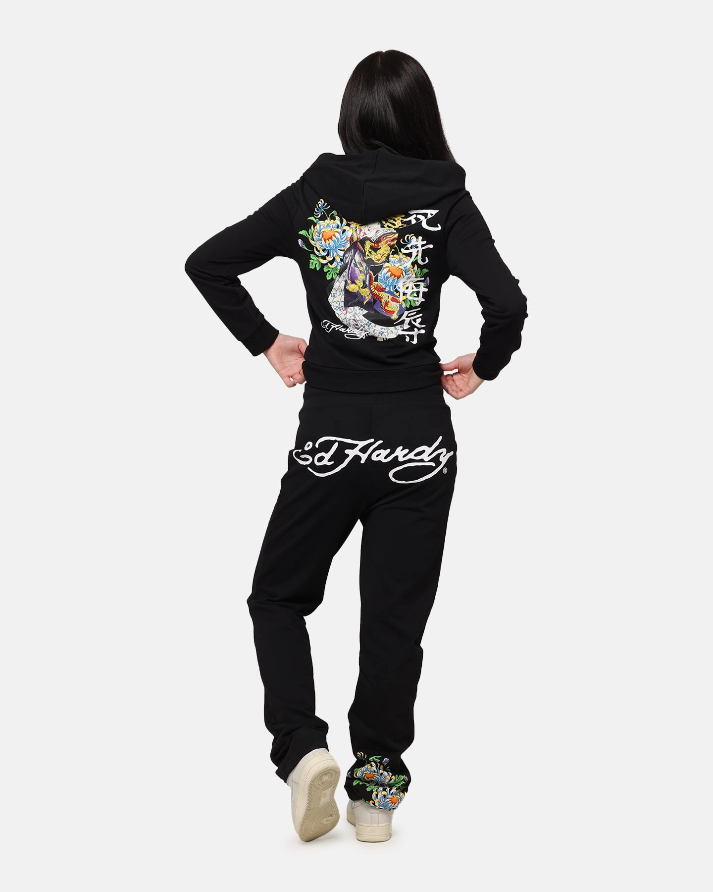 Ed Hardy Women's Flora Zip Hoodie Black Warm Exhibit